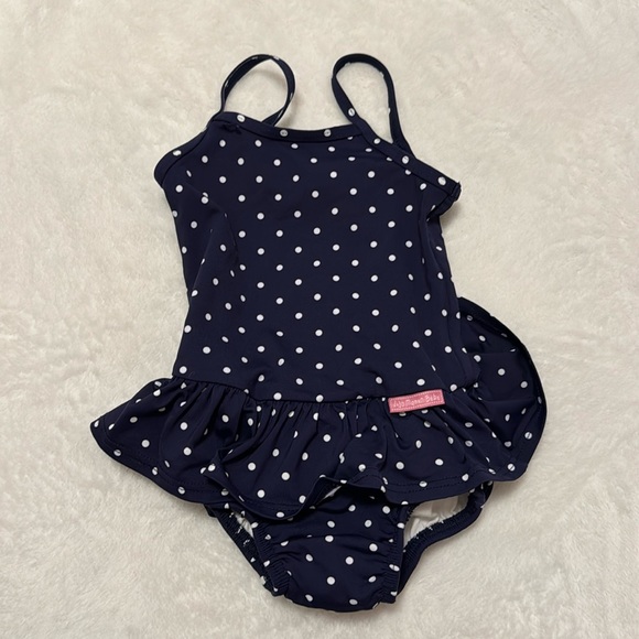 Jojo Maman Bebe Navy Blue Polka-dot bathing suit by suit w swim diaper - Picture 1 of 5